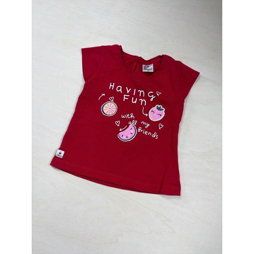 Annie Kids Red Graphic Fruit Tee Having Fun Short Sleeve Cotton Top Size 20